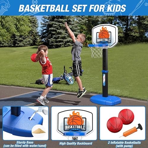Wee Wonders 2 in 1 Toddler Basketball Hoop and T Ball Set with Automatic Pitching Machine - Adjustable Height, Kids Basketball Hoop Suit for Indoor/Outdoor, Sport Toys Gifts for Boys Age 3-5, Black thumbnail 5