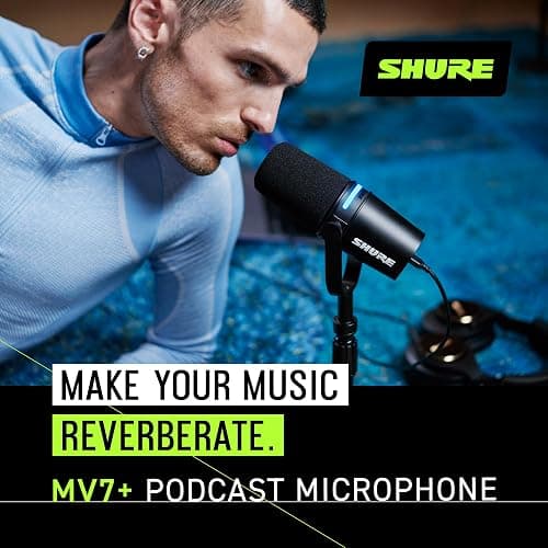 Shure MV7+ Podcast Dynamic Microphone with Stand – OBS Certified, Enhanced Audio, LED Panel, USB-C & XLR Outputs, Auto Level Mode, Digital Pop Filter – for Podcasting, Streaming, and Recording, Black thumbnail 5
