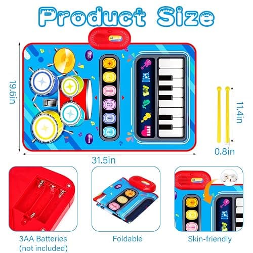 Baby Toys for 1 Year Old: Baby Musical Mat Toddler Toys Age 1-2 - 2 in 1 Piano Drum Babies Play Mat - Infant Music Toy 12-18 Months Babies Birthday Valentines Gifts for 1 2 3 Year Old Boys Girls thumbnail 2