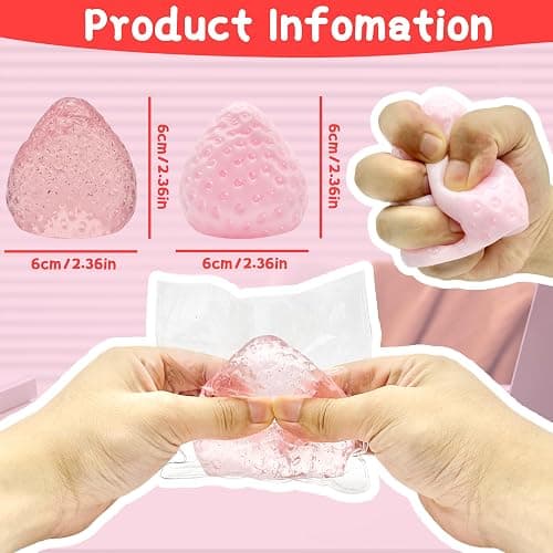 PICKONA 2Pcs Taba Squishy Strawberry, Taba Squishy, Soft Strawberry Sensory Toys, Stress Relief Squeeze Toy for Kids Adults, Toy Gift for Kids Adults (taba-strawberry-pink) - Taba-strawberry-pink thumbnail 3