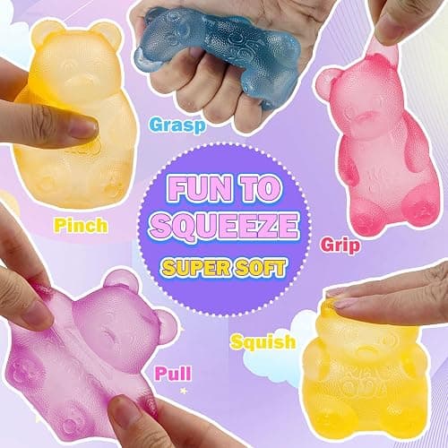 4 Pack Bear & Sugar Ball Designs, Anxiety Relief & Focus Toy, Maltose Filled Squeeze Toys for Sensory Play，Sensory Fidget Toys for Adults, Kids, Slow Rising Squishy Stress Ball thumbnail 4