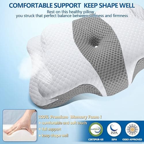 CHxxy Memory Foam Pillow, Cervical Pillow for Neck and Shoulder Pain Relief, Ergonomic Contour Bed Pillow, Soft for Side Sleep Stomach Sleeping and Back Sleeper thumbnail 6