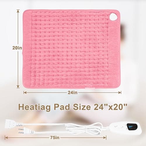 Deepsoon Heating Pad,Electric Heating Pads for Back,Neck,Moist Heating Pad for Abdomen Shoulder Knee Legs,Dry/Moist Heat&Auto Shut Off,Fathers Day Dad Gifts for Men Birthday,BabyPink,24x20 Inch thumbnail 8