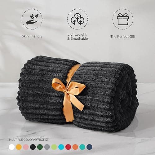 BEDELITE Fleece Blanket - 3D Ribbed Jacquard Decorative Black Throw Blankets for Men & Women, Lightweight Warm Cozy Soft Fuzzy Blankets All Seasons Suitable 50x60 inches thumbnail 3