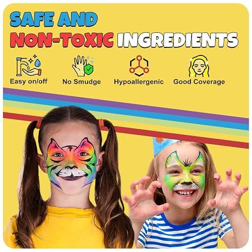 Drawdart Professional Face Painting Kit for Kids & Adults, Split Cake Face Paint Palette 12 x 10gm with Stencil, One Stroke Non Toxic Rainbow Body Paint Set for Halloween & Christmas Makeup thumbnail 2