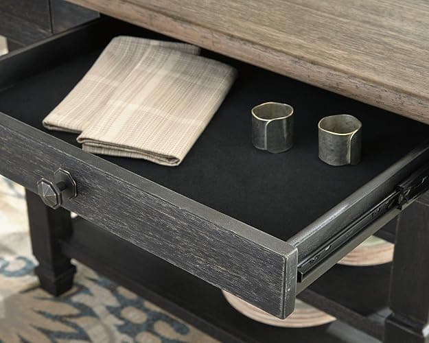 Signature Design by Ashley Tyler Creek Farmhouse 36" Counter Height Dining Table with Wine Rack, Amost Black Tyler Creek Farmhouse 24.38" Counter Height Upholstered Barstool, Set of 2, Almost Black thumbnail 5