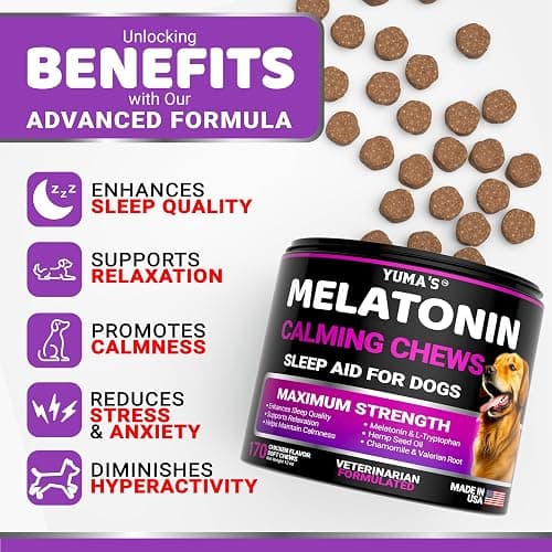 Melatonin for Dogs - 170 Melatonin Chews for Small and Large Dogs - Puppy Sleep Aid - Natural Calming Treats for Stress Anxiety Relief - Canine Sleeping Pills - Thunder, Fireworks, Chewing, Barking thumbnail 2