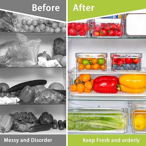 Moretoes 8 Pack Fridge Organizer Bins, Stackable Fridge Organizers with Lids, BPA-Free Clear Storage Bins for Fridge, Freezer, Kitchen, Cabinet, Pantry thumbnail 6