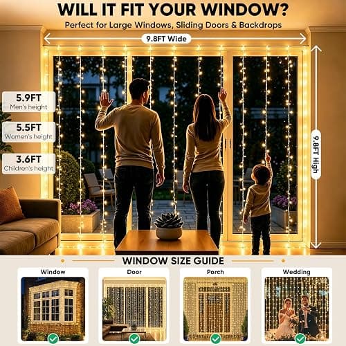 SUDDUS Curtain Lights for Backdrop 300LED 9.8x9.8ft Warm White Bedroom Wedding thumbnail 2