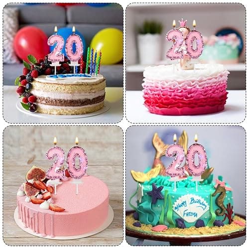 Girls Birthday Number 20 Candles, 2.95in Glitter Butterfly Happy Birthday Cake Toppers Pink Sequins Wedding Numeral Cupcake Decorations for Anniversary Celebration Party Supplies (20th) thumbnail 6