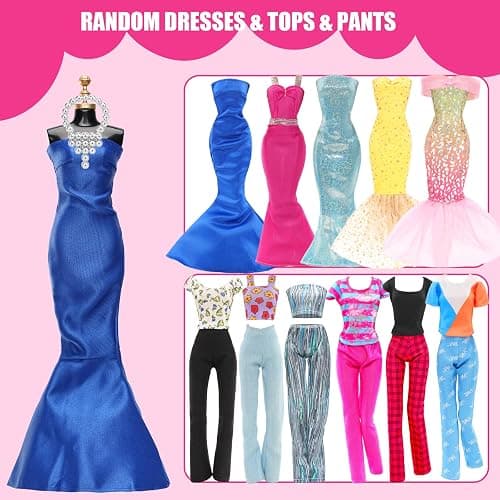 57 PCS Doll Clothes and Accessories 3 Wedding Gowns 3 Tops 3 Pants 3 Fashion Dresses 1 Evening Dresses 2 Swimsuits Bikini 6 Braces Skirt 10 Hangers 15 Shoes and 14 Accessories Toys for 11.5 inch Doll thumbnail 4