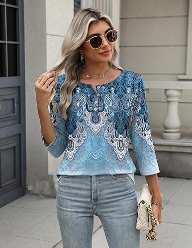 Zeagoo 3/4 Length Sleeve Women Tops Crew Neck Blouses Dressy Casual Summer T Shirts Loose Fit Business Work Clothes thumbnail 4