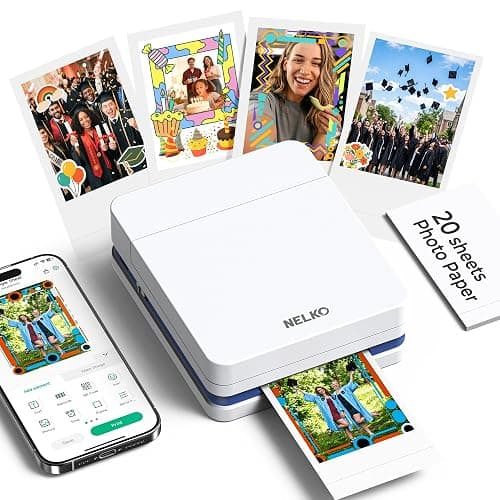 Nelko Photo Printer, PP01 Color Mini Portable Printer, Instant Smartphone Inkjet Printer, Sticky-Back Rechargeable Portable Picture Printer for iOS & Android, for Christmas Family, White - Image 1