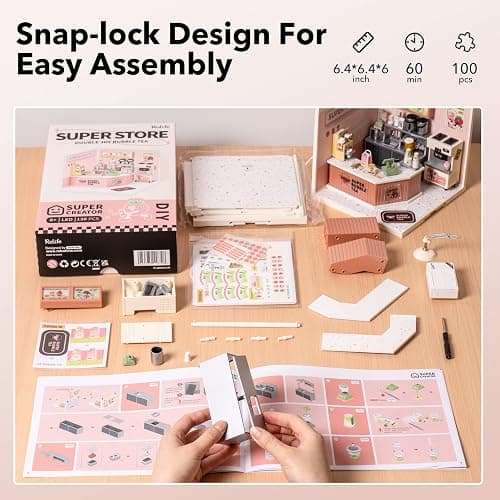 Wowood Super Creator-Mini Blocks Model Building Set for Adults, Miniature Plastic House Kit Super Store-Building Blocks Toys for Adult, DIY Crafts/Hobbies for Adult (Double Joy Bubble Tea) thumbnail 4