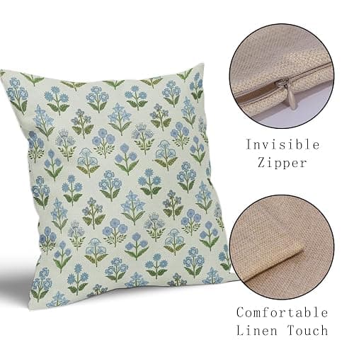 Sivirary Blue Green Block Print Pillow Covers 24x24 Inch Set of 2, Vintage Floral Spring Decorative Throw Pillow Cases Boho Cushion Covers Rustic Decoration Gift Farmhouse Sofa Couch Bed Decor thumbnail 5