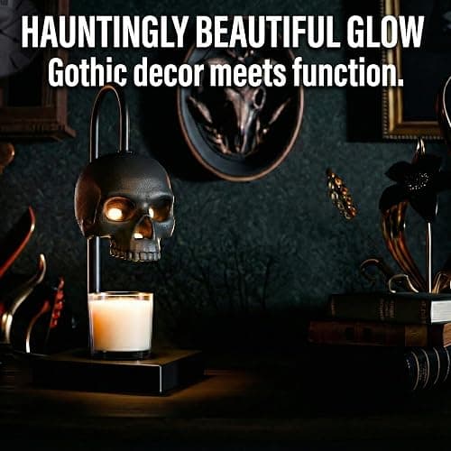 Skull Candle Warmer Lamp with Timer and Dimmer *Candles NOT Included – Black Gothic Candle Lamp Warmer w/Adjustable Height, 2 Light Bulbs – Skull Decor, Goth Gothic Decor Spooky Home & Witchy Gifts thumbnail 8