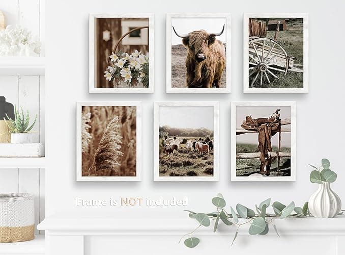 Vintage Cute Cow Wall Art Cow Horse Decor Farmhouse Wall Decor Rustic Nature Western Boho Neutral Country Art Print Painting for Home Office Bedroom Bathroom Living Room, 8x10" 6Pcs, Unframed thumbnail 3