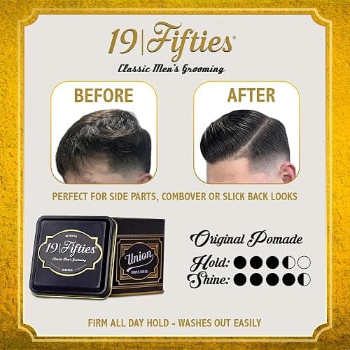 19Fifties Union Original Pomade For Men - 4oz Beautiful Tin | All Day Firm Hold, Easily Washes Out With Water, High Shine & Amazing Scent - Ideal For Pompadours, Side-Part Comb-Overs, & Slick-Back thumbnail 2