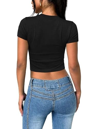 SAMPEEL Crop Tops for Women Summer Trendy Tight Tshirts 2024 Slim Fit thumbnail 6