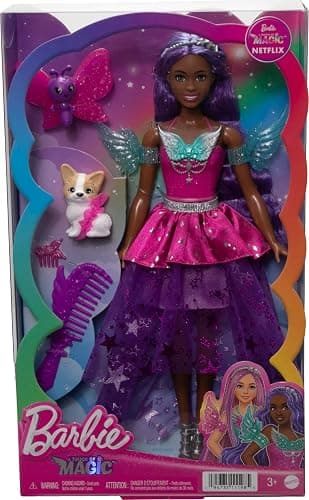 Barbie A Touch of Magic Fashion Doll, Brooklyn with Wing-Detailed Dress, 7-inch Long Colorful Hair, 2 Fantasy Pets & Accessories thumbnail 7
