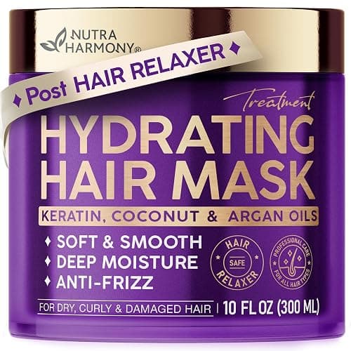 Hydrating Hair Mask – Post Hair Relaxer for Damaged & Dry – Deep Conditioning Keratin Treatment for Curly & Color-Treated – Soft, Smooth, Anti-Frizz & Split Ends Repair with Collagen, Biotin – 10 oz - Image 1