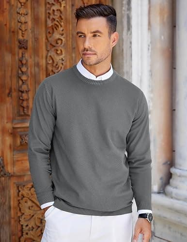 COOFANDY Mens Crew Neck Sweaters Long Sleeve Lightweight Knit Dress Pullover Sweaters thumbnail 2