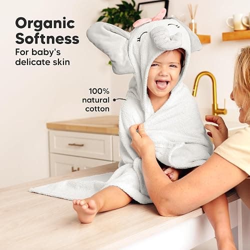 KeaBabies Organic Baby Towel with Hood for Girls, Boys - Soft, Absorbent, 100% Cotton Hooded Baby Towels for Newborns, Infants, Large Hooded Bath Towels for Babies, Kids, Toddler 1-3 (Ella) thumbnail 4