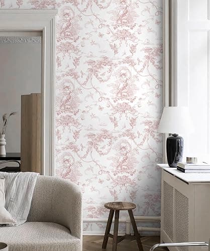 Timeet Peel and Stick Wallpaper Pink and White Self Adhesive Wallpaper Cupid Manor Painting 41x300CM Waterproof Vinyl Wrap Sticky Back Wallpaper for Living Room Bedroom Wall Cabinet Shelf thumbnail 8