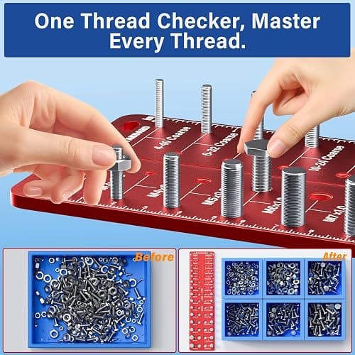 AMJIANGPIN Thread Checker, 30 Nut & Bolt Thread Size Checker 15 Standard &15 Metric, Wall-Mounted Stainless Steel Thread Gauge Checker with Inch & Metric, Bolt Size Finder thumbnail 3