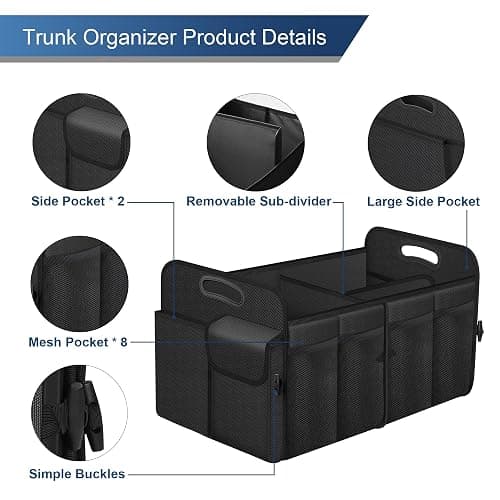 Femuar Car Trunk Organizer, Trunk Storage Organizer with 72L Large Capacity Waterproof Collapsible and 11 Pockets, Trunk Organizer for Suv/Jeep/Sedan, Large Size, Black thumbnail 8