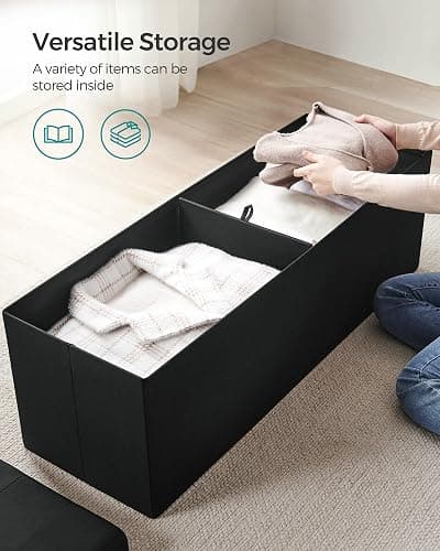SONGMICS MAZIE Collection - 43 Inches Folding Storage Ottoman Bench, Ottoman Foot Rest, End of Bed Bench, Storage Chest, Load 660 lb, for Living Room, Bedroom, Entryway, Ink Black ULSF077B01 thumbnail 4