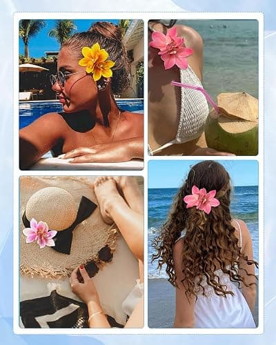 WELROG 3 Pieces Hawaiian Flower Hair Clips for Women - Artificial Tropical Flower Hair Pin Orchid Beach Party Wedding thumbnail 5