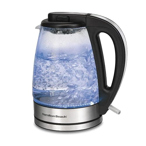 Hamiton Beach 40864C Glass Electric Kettle, 1.7 Liter Capacity, Automatic Shutoff, Cord-Free Design, Stainless Steel - Image 1
