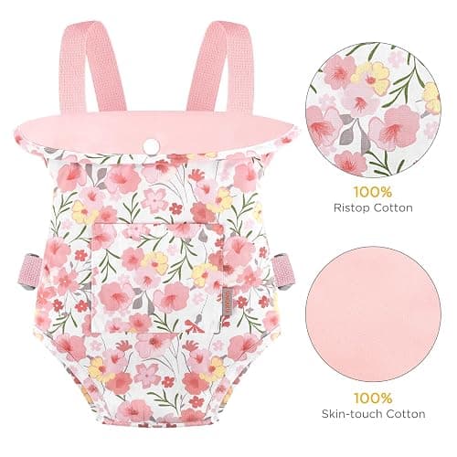 GAGAKU Baby Doll Carrier for Little Girls Baby Carrier for Dolls Reborn Baby Doll Carrier Toddlers 1-3 Years Old Babydoll Carrier - Pink Rose of Sharon thumbnail 4