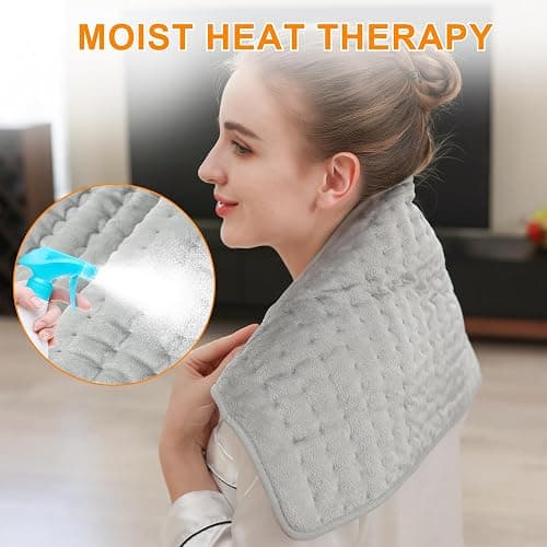 Deepsoon Heating Pad,Electric Heating Pads for Back,Neck,Abdomen,Moist Heating Pad for Shoulder,Knee,Arms,Legs,Dry/Moist Heat & Auto Shut Off,Birthday Gifts for Men and Women,Light Gray,24x12 Inch thumbnail 4