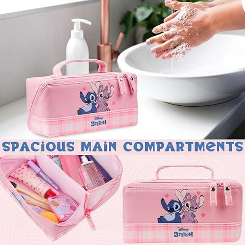 Get Trend Disney Stitch Toiletry Bag, Travel Essentials, Girls Makeup Bag Cruise Essentials, Travel Accessories, Gifts for Women, Teens (Pink Stitch Angel) thumbnail 5