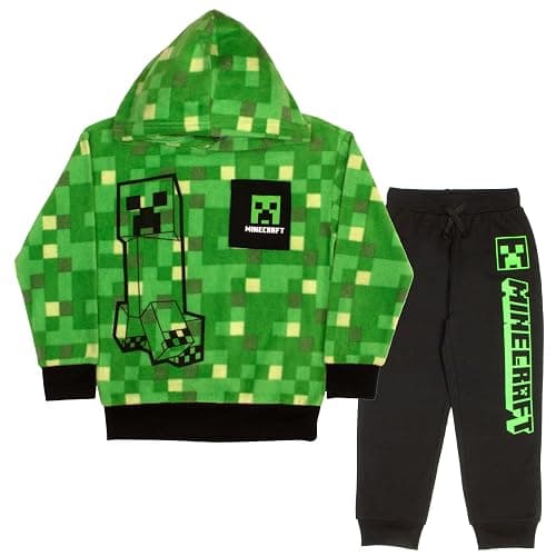 Minecraft Creeper Graphic 2-Piece Set - Boys Fleece Pullover Hoodie & Jogger Pants 2-Pack Bundle Set for Kids and Toddlers - Image 1