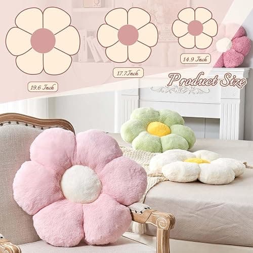 Kcvvcr Lavender Flower Pillow, 17.7" Flower Shaped Plush Decorative Throw Pillow for Bed thumbnail 2