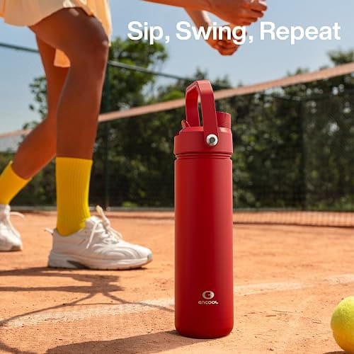 ENCOOL Insulated Water Bottle with Straw Stainless Steel Water Bottle, Leak-Proof, BPA-Free, Double Wall Vacuum Keeps Cold for 24 Hours for Sports, Travel, School (18 oz, Medium Carmine) thumbnail 8