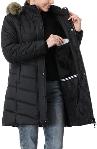 Pufflady Women's Long Winter Puffer Coat Thicken Fleece Lined Down Jacket | Windproof Parka Waterproof Puffer Outerwear with Removable Hood thumbnail 7