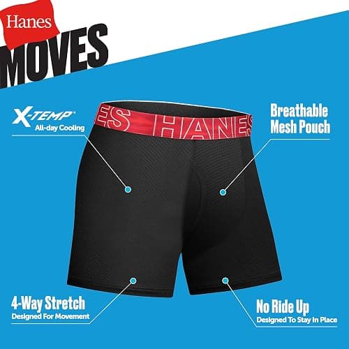 Hanes Boys' Big Performance Tween Boxer Brief Pack, X-Temp Mesh Stretch Underwear, Black, 6-Pack thumbnail 3