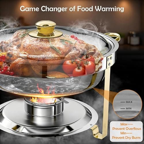ALSO GO Round Chafing Dishes for Buffet 4 Pack, 6QT Chafing Dishes Buffet Set Gold, Catering Food Warmer for Parties Buffet with Full Size Chafing Pans, Stainless Steel Warming Trays for Thanksgiving thumbnail 4