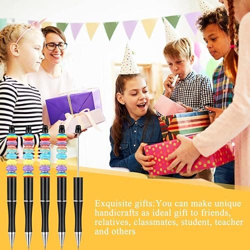 Crtiin 100 Pieces Plastic Beadable Pen Bulk Kit 50 Bead Ballpoint Shaft Black Ink Beaded Pens with 50 Refills for DIY Making Christmas Holiday Gift for Kid Student Office(Black) thumbnail 5