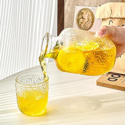 Vintage Bedside Water Carafe and Glass Set for Bedroom Nightstand, Bedside, Ticked Glass Mouthwash Decanter for Bathroom, Water Pitcher Set 18.5 oz thumbnail 4