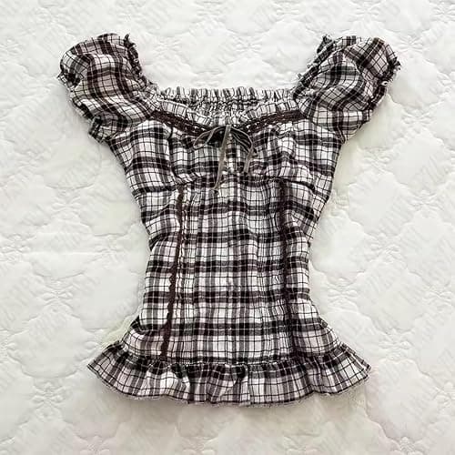 HOHOPEACH Coquette Ruffle Tops Women Cute Summer Lace Peplum Babydoll Top Teen Girls Y2k Grunge 2000s Cottagecore Clothing thumbnail 7