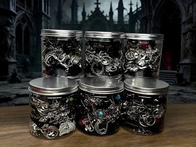 TNRASRTEA Vintage Gothic Mystery Jewelry Jar for Women,40-45 Piece Y2k Grunge Alt Punk Jewelry Set(Necklaces, Earrings, Rings, Bracelets, Brooches, Nail Stickers)，Birthday Gifts for Women thumbnail 4