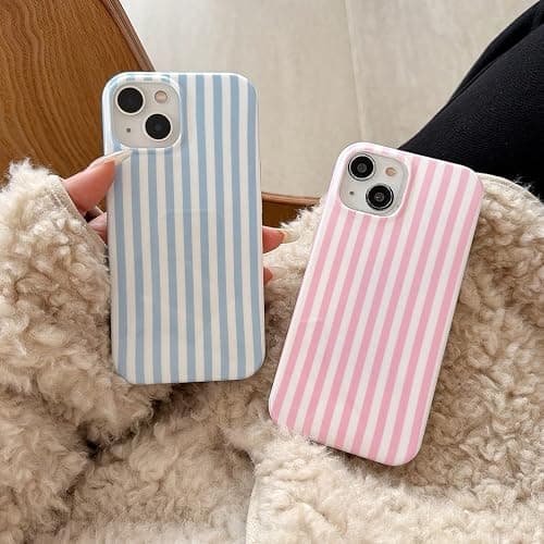 Luukalubo Blue Striped Phone Case for iPhone 16 6.1in,Cute Trendy Aesthetic Minimalist Vertical Lines Pattern Chic Elegant Classic Girly Slim Protective Cover,Blue and White thumbnail 3