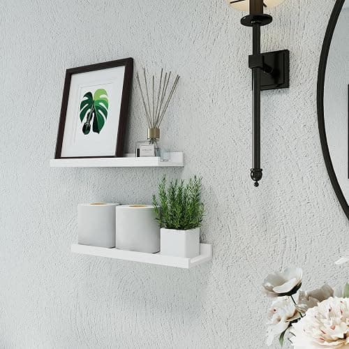 Solrot White Floating Shelves for Wall Decor, Wall Mounted Wood Storage Shelf for Bedroom, Living Room, Bathroom, Kitchen, Nursery, Display Picture Ledge Shelf with Lip Set of 2-14 Inches, White thumbnail 4