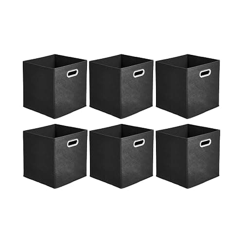 Amazon Basics Collapsible Fabric Storage Cubes with Oval Grommets - 6-Pack, Black - Image 1