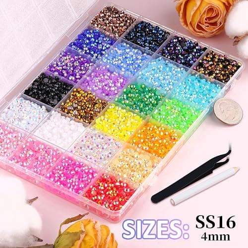 16000Pcs Resin Jelly Rhinestones for Bedazzling, Mixed-Color 4mm Flatback Gems for Diamond Art, Bedazzler Kit with 3Pcs 10ml B7000 Jewelry Glue for DIY Crafting Crafts Book Shoes Nail Art thumbnail 2